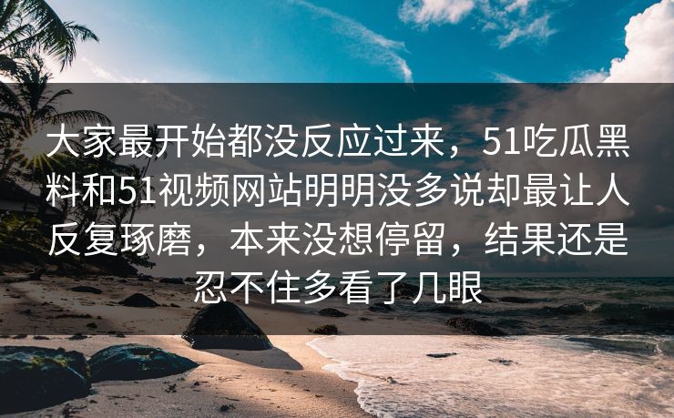大家最开始都没反应过来，51吃瓜黑料和51视频网站明明没多说却最让人反复琢磨，本来没想停留，结果还是忍不住多看了几眼