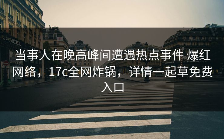 当事人在晚高峰间遭遇热点事件 爆红网络，17c全网炸锅，详情一起草免费入口