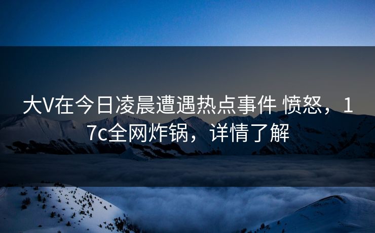 大V在今日凌晨遭遇热点事件 愤怒，17c全网炸锅，详情了解