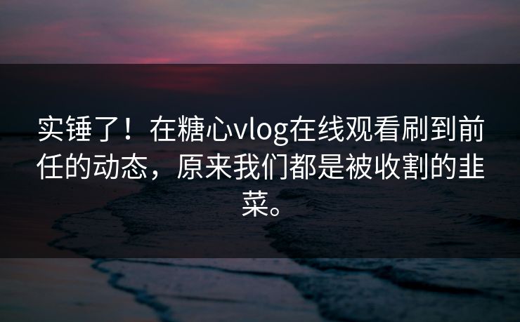 实锤了！在糖心vlog在线观看刷到前任的动态，原来我们都是被收割的韭菜。