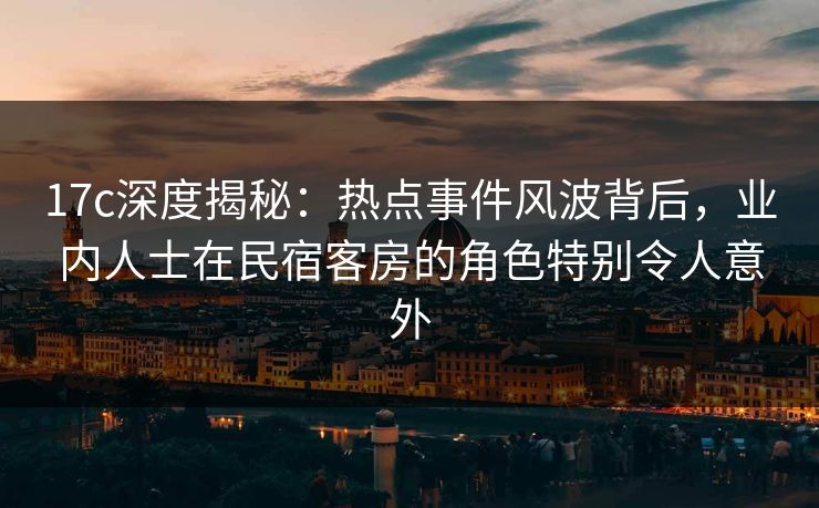 17c深度揭秘：热点事件风波背后，业内人士在民宿客房的角色特别令人意外